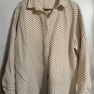 Light Cream Button-Down Shirt with Navy Dot Print